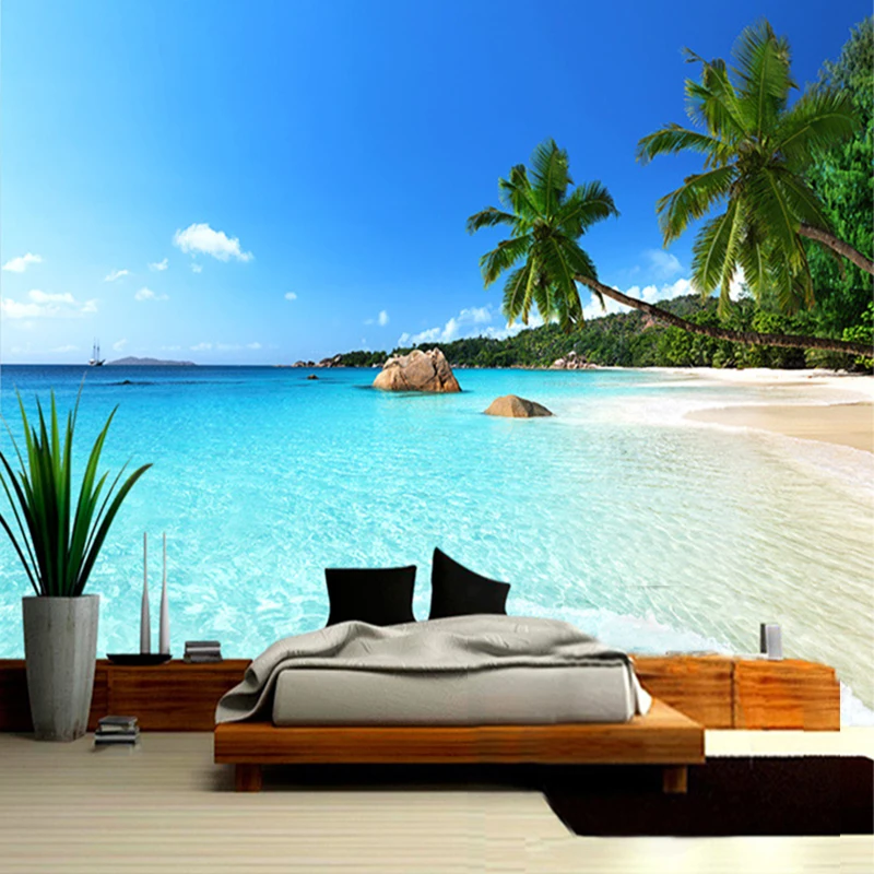 Moderne einfache Küsten landschaft Palme Strand Foto Tapete Wohnzimmer Nacht hintergrund Wand Wohnkultur Wandbild Papel de Parede 3d