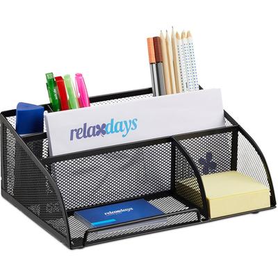 Relaxdays - Schreibtischorganizer 5 Ablagen, kleiner Büroorganizer, Metallgeflecht, Stifteköcher,
