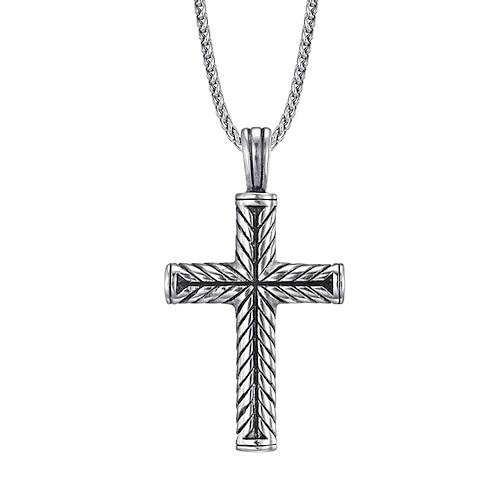Herren Anhänger Halskette Stahlfarbene und stahlfarbene blumenblaue Kette Edelstahl Kreuz
