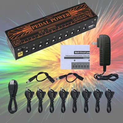 Rowin Guitar Pedal Power Supply 10 Isolated DC Output for 9V/12V/18V Effect Pedal with USB Charging