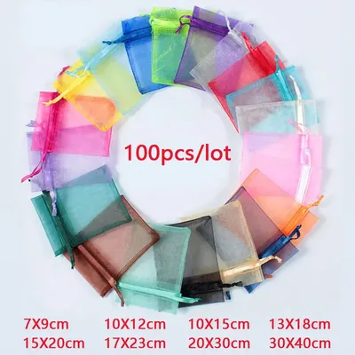 Organza Bag 100pcs/lot 7x9 9x12 10x15 15x20 20x30 Organza Gift Bags For Wedding Small Organza Bags