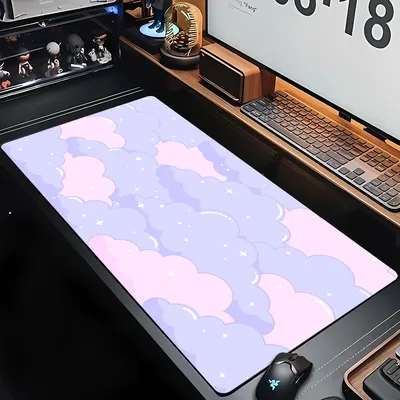 Large Size Pink Mousepad Pastel Clouds Desk Mat Kawaii Cartoon Mouse Pad Rubber Table Mat Extended