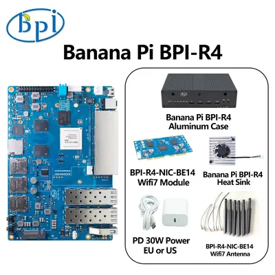Banana Pi BPI-R4 Suit with Cases MediaTek MT7988A (Filogic 880) quad-core Arm Corex-A73 4GB DDR4 8GB