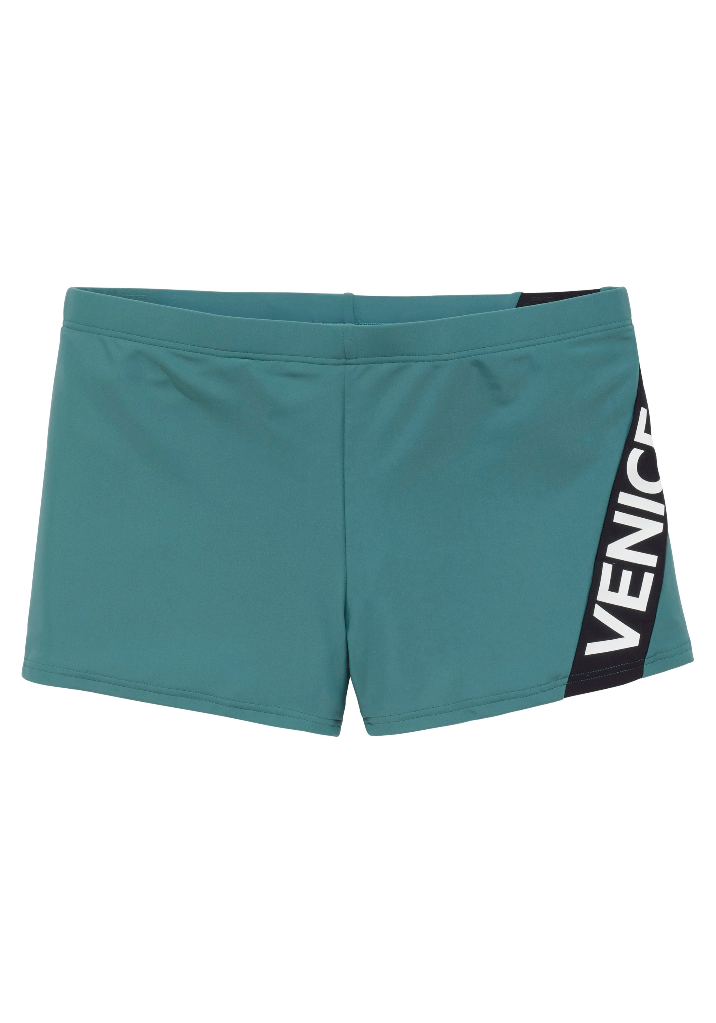 Boxer-Badehose VENICE BEACH, Herren, Gr. 5, N-Gr, grün, Recycling-Polyamid, unifarben mit Farbeinsatz, Badehosen, mit Logo-Schriftzug Image