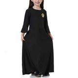 naisibaby Long Sleeve Colorblock Dress for Girls Round Neck Long Dress for Kids Black Size 8-9 Years
