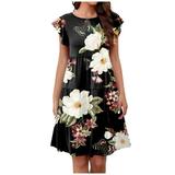 Yievot Women s Dresses Fashion Holiday Summer Floral Printing Crewneck Sleeveless Party Beach Swim Loose Dress Women s Dresses Womens 2024 Spring Dresses Clothing on Clearance