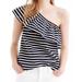 J. Crew Tops | J.Crew Xs One Shoulder Ruffle Navy White Stripe Top. Nwot. | Color: White | Size: Xs