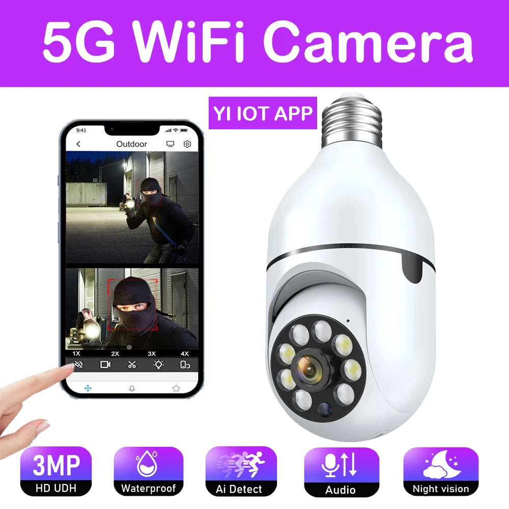 Wifi 5g 3mp e27 Glühbirne Überwachungs kamera ai Mensch erkennen Auto Tracking Vollfarb Nachtsicht Video Baby phone Smart Home Image
