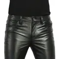 Scelta Pantaloni in pelle PU Pantaloni da ballo da night club stile rock alla moda da uomo Pantaloni da moto skinny slim fit in ecopelle da uomo