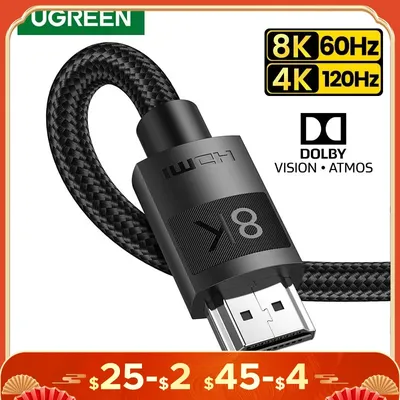 UGREEN HDMI-Compatible 2.1 Cable Ultra High-speed 8K/60Hz 4K/120Hz for Xiaomi Mi Box PS5 Dolby