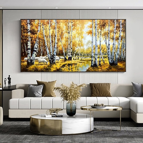 handgemachte ölgemälde leinwand wandkunst dekoration abstrakte landschaftsmalerei herbst birkenwald für wohnkultur gerollte rahmenlose ungedehnte malerei Image