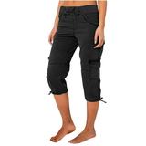 YDKZYMD Womens Capri Cargo Pants Golf Summer High Waisted Baggy Pants Hiking Outdoor Athletic Casual Joggers Pants Lightweight Drawstring Cropped Pants with Pockets Black S