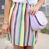 J. Crew Skirts | J.Crew Colorful Rainbow Striped Linen Blend Elastic Waist Mini Skirt Size 2 | Color: Blue/Pink | Size: 2
