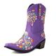 COOLCEPT Women Western Ankle Boots Embroidered Flower Cowboy Boots Chunky Heel Mid Calf Short Cowgirl Boots Pull on Purple Size 45