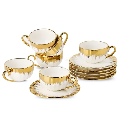 Espresso tassen und Untertassen Kaffeetasse und Untertasse aus Porzellan mit goldenem Rand 2 5