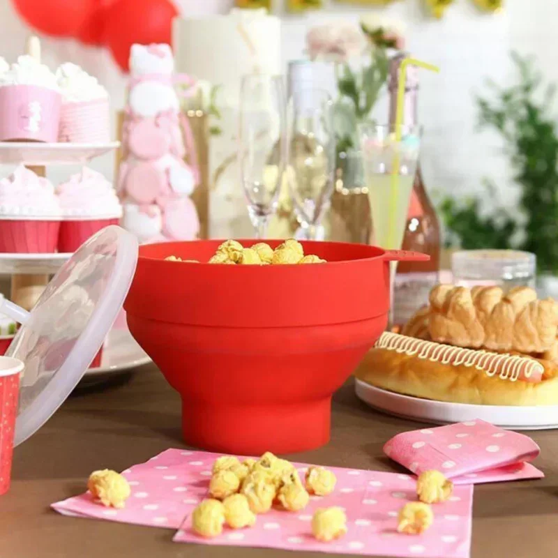 Küche Mikrowelle große Popcorn Schüssel mit Griff Eimer Silikon DIY rot Popcorn Maker mit Deckel Chips Obstschale Popcorn Behälter Image