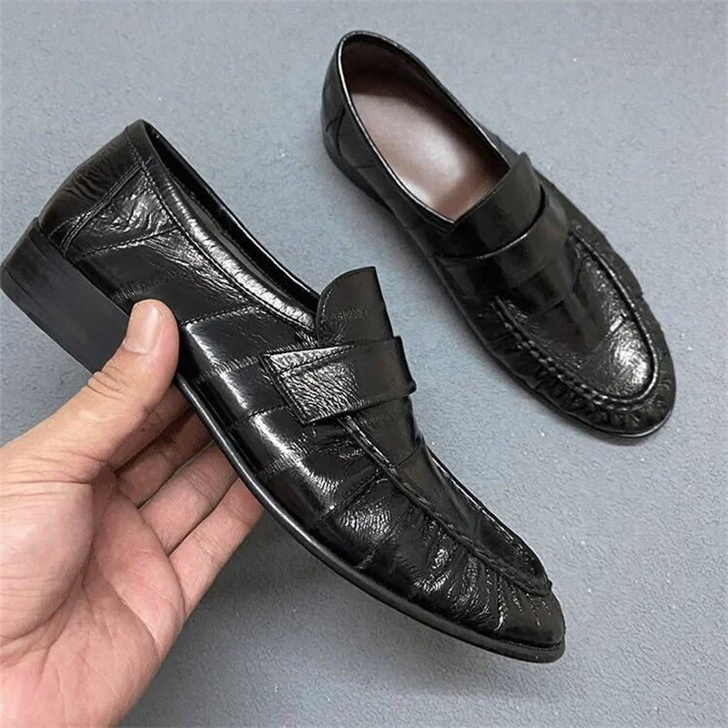 Neue französische Retro-Schuhe mit flachem Absatz, Aal-Leder, reine handgenähte Echtledersohle, Lefu-Damenschuhe, One Step Comfort, lässiger Einzelschuhe
