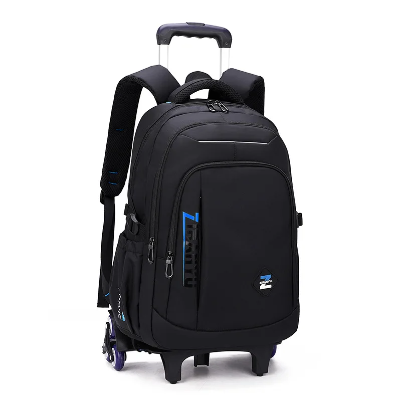 Sac à dos à roulettes pour garçon, avec 2/6 roulettes, pour l'école, le collège, le voyage, les enfants