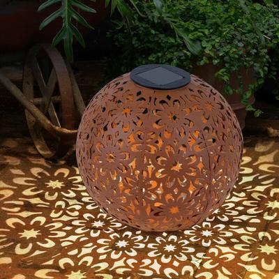 Etc-shop - Solarleuchte Solarlampe für Außen Kugel Solar Gartendeko rost Erdspieß, Blumen Image