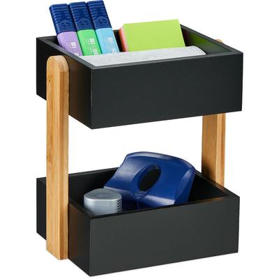 Schreibtisch Organizer, 2 offene Fächer, Bambus & mdf, Aufbewahrungsbox Büro, hbt 25x22x16,5 cm, Image