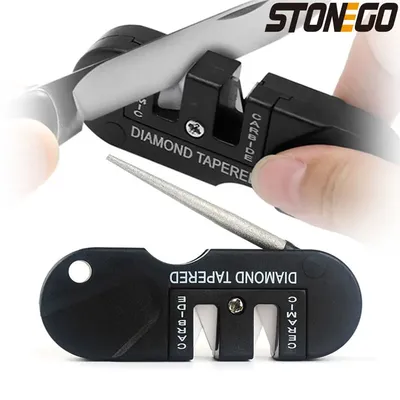 STONEGO Multifunction Pocket Knife Sharpener 4 In 1 Foldable Sharpening Stone with 3 Stages Ceramic & Carbide & Diamond Tapered