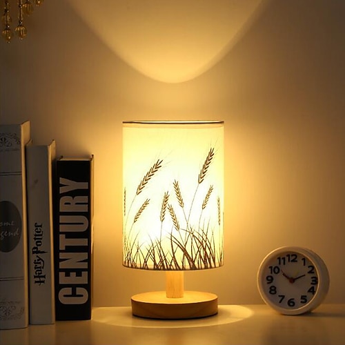 Tischlampe, Nachttischlampe, einfache Schreibtischlampe, Tischlampe aus Stoff, Holz, für Schlafzimmer, Wohnzimmer, Büro, Arbeitszimmer Image