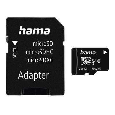 HAMA Speicherkarte "microSD Karte, Memory Fast, + Adapter/Mobile, Class 10 UHS-I 80MB/s" Speicherkarten Gr. 256 GB, schwarz