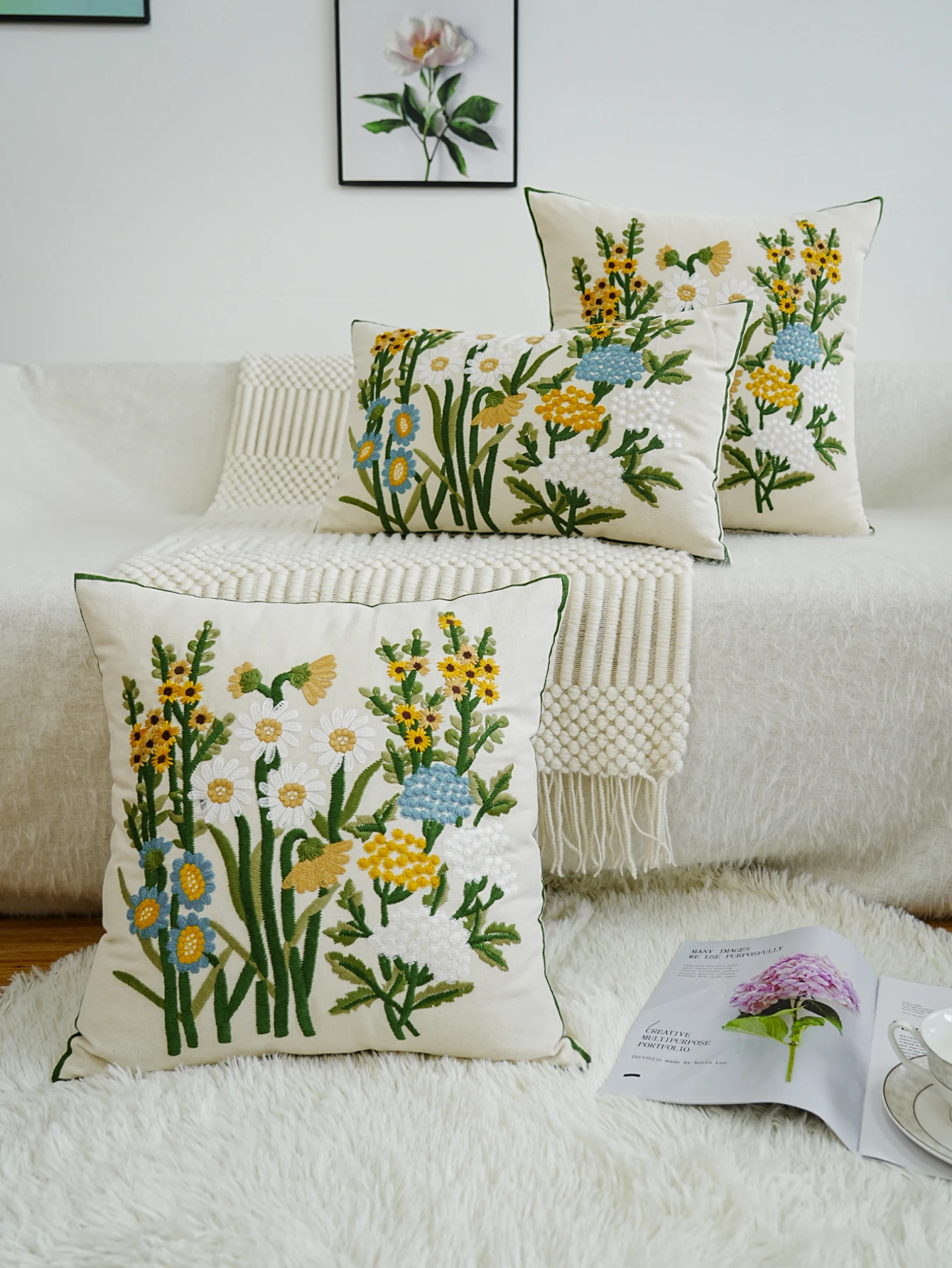 Exquisiter Garten-Kissenbezug mit Blumenstickerei ohne Kern für verschiedene Räume Image