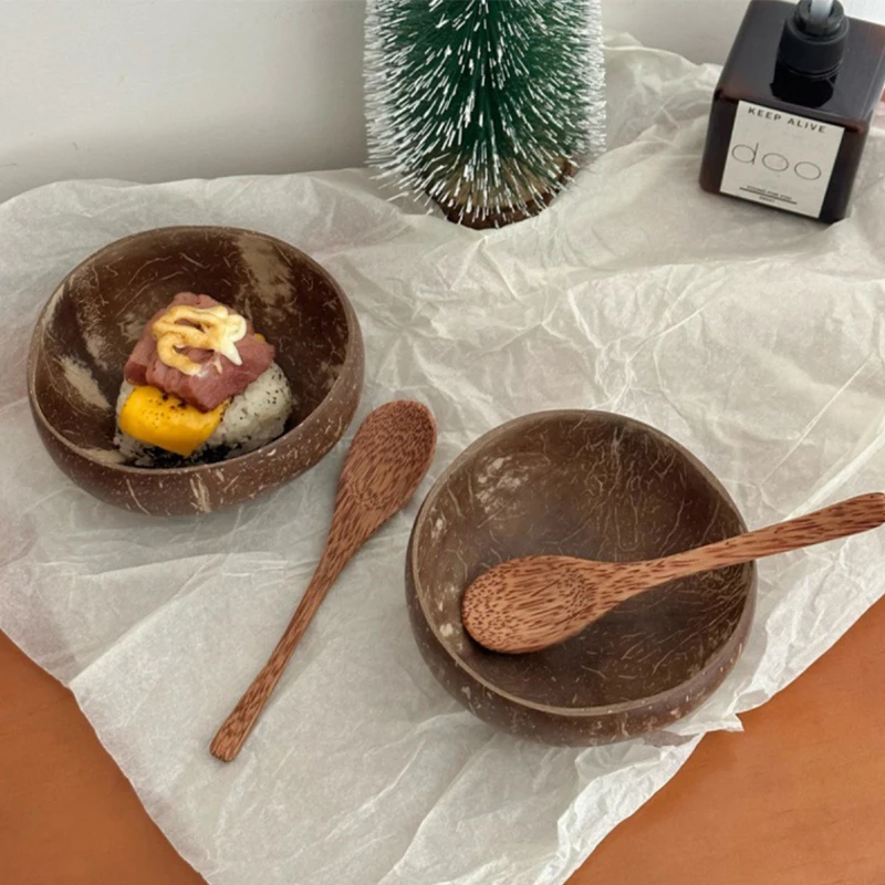 1pc Dessert Obsts alat Mischen Reis gabel Löffel natürliche Kokosnuss schale Holz handgemachte Kokosnuss schalen Geschirr Image