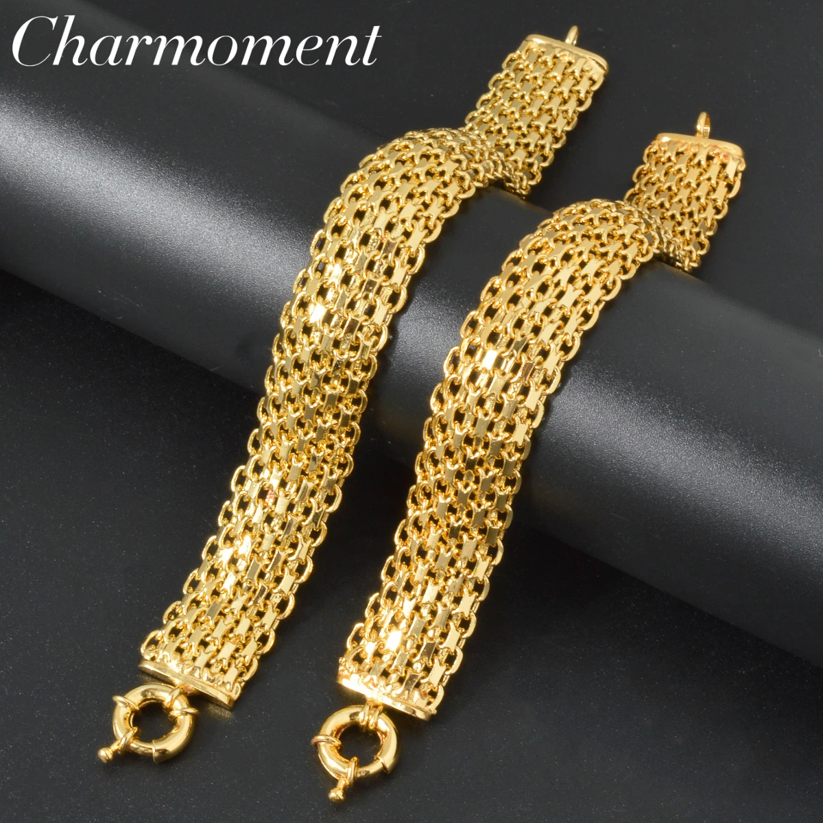 1,8 cm breites Ketten armband für Männer Frauen Punk Gold Farbe Mesh Weben Rolo Kabel Bordstein Link Oberleitung Kette Valentinstag Geschenk