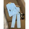 Frauen elegante Arbeit Blazer Anzug bemerkt zweireihige Jacke Mantel Top und Hose zweiteiliges Set