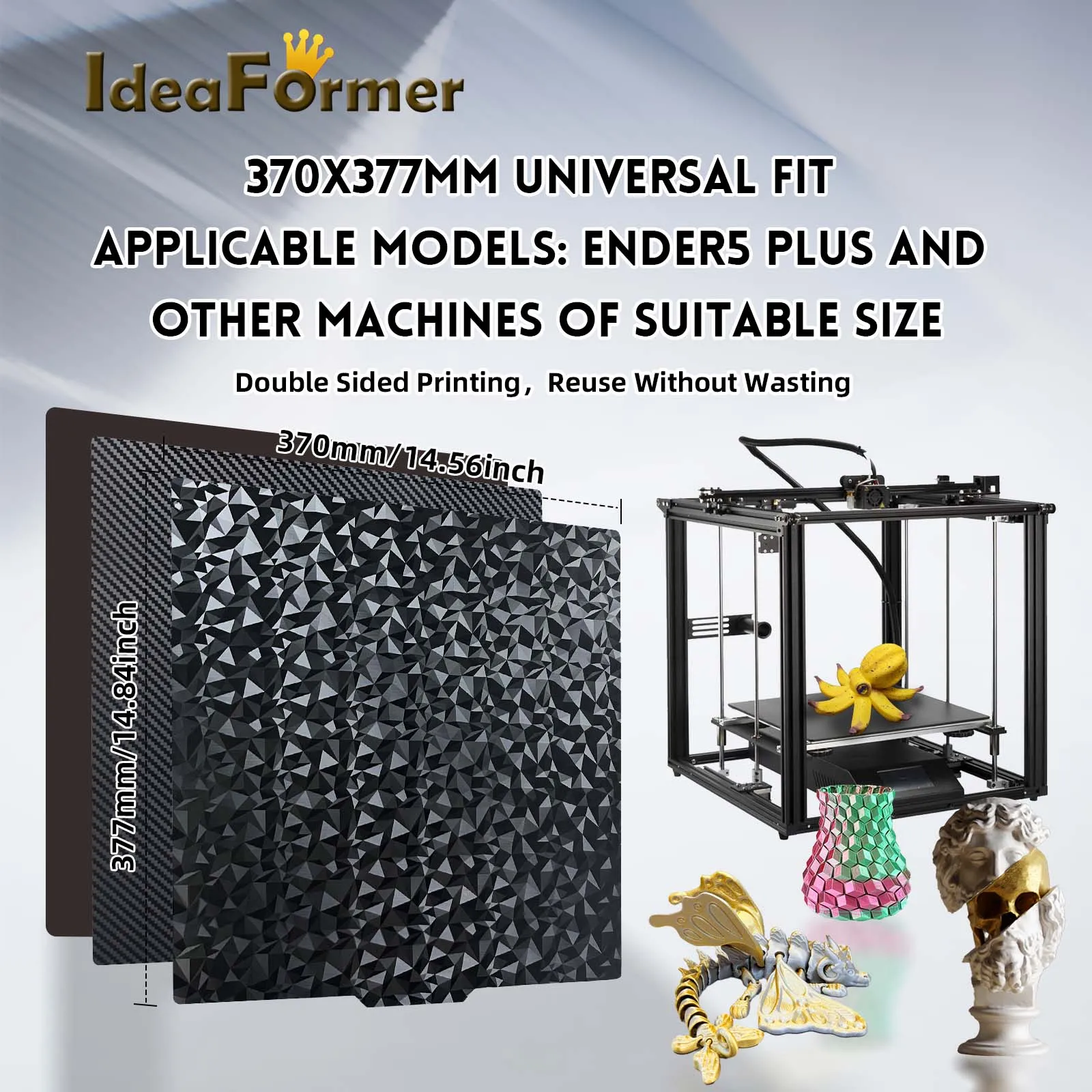 für Ender 5 plus PEO PET-Bauplatte für Creality Ender 5 Plus 370 x 377 mm doppelseitige PEO-Platte PET magnetisches Federstahlblech Image