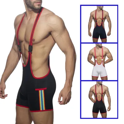 Herren sexy Front schnalle Jock strap Body suits Sportswear Fitness Wrestling Singulett männlich einteilige Overall Unterwäsche Mann Bodywear Image