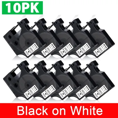 10PK 45013 Tapes for DYMO D1 45013 45016 45017 45018 45019 45020 Label Tape 12mm Black on White for