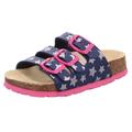 Hausschuh SUPERFIT "Fußbettpantolette WMS: Mittel", Kinder, Gr. 28, bunt (blau, pink sterne), Lederimitat, bedruckt, sportlich, Schuhe, Schlappen, Hausschuh mit allover Print, Größenschablone zum Download