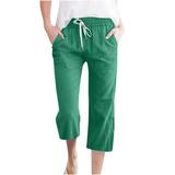 Plus Size Summer Pants Softball Pants 50% off Clearance Women s Solid Color Drawstring Cotton Linen Casual Loose Fitting Wide Leg Straight Leg Cropped Pants With Pockets Denim Pants Pants Q8