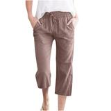 Trouser Style Lounge Pants Women Golf Pants Women Deals under 5.00 Women s Solid Color Drawstring Cotton And Linen Casual Loose Leisure Wide-Legged Straight Seven Pants With Pockets Pants C95