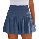 PXEVL Golf Shorts Women Linen Blend Mid-Waisted Straight Yoga Short Tight Lightweight Comfy Plus Size Maternity Shorts with 2 Pockets Dark Blue M