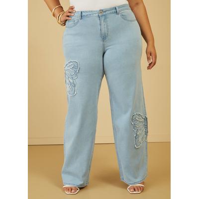 Plus Size Butterfly Wide Leg Jeans