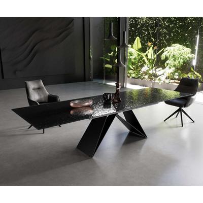 DELIFE Esstisch Edge 200-300x100 Reliefglas Rauchschwarz 3D-Design V-Gestell Flachstahl Schwarz ausziehbar, Esstische