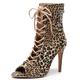 QIQOCCR Women's Stiletto High Heel Boots Sexy Fashion Comfortable Leopard Print Cross Strap Lace-up Peep-toe Booties Modern Jazz Latin Pole Dance Mid Calf Boots With Back Zipper Closure (Size : 5.5)