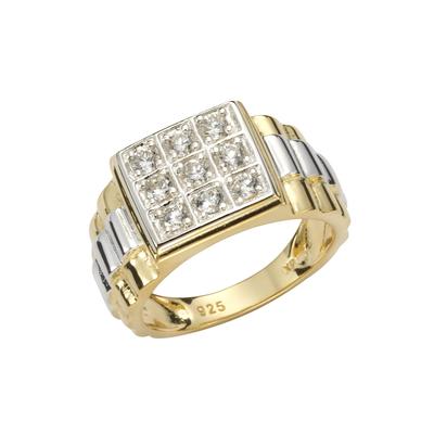 Fingerring FIRETTI "Schmuck Geschenk Silber 925 Herrenring Silberring Siegelring Pavé" Gr. 19, gelb (gelbgoldfarben, weißgoldfarben, kristallweiß, kristallweiß), Fingerringe, Herren, 19, Silber 925 (Sterlingsilber), 2mm, mit Zirkonia (synth.) Image