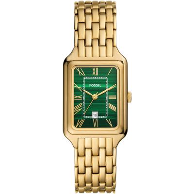 Quarzuhr FOSSIL "RAQUEL", gold (gelbgoldfarben, grün), Armbanduhren, Damen, Armbanduhr, Damenuhr, Datum, analog, Edelstahlarmband Image
