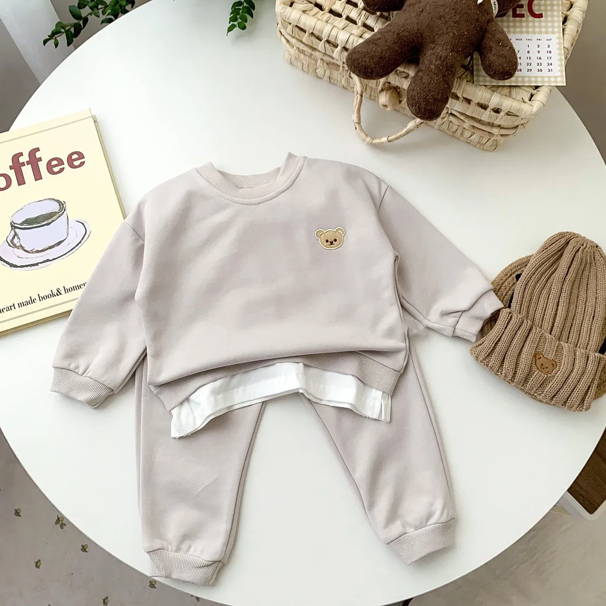 Kleinkind Outfits Baby Jungen Trainingsanzug Niedlichen Bären Kopf Stickerei Sweatshirt Und Hosen 2 stücke Sport Anzug Mode Kinder Mädchen Kleidung set Image