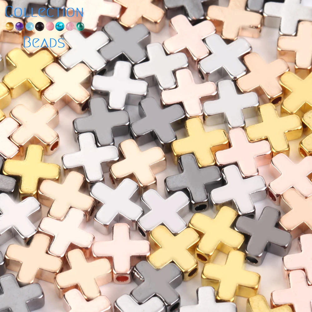 30 stücke 6 8mm Bunte Kupfer Kreuz Form Spacer Perlen Für DIY Schmuck Machen Erkenntnisse Charms Armbänder Halskette Zubehör Image