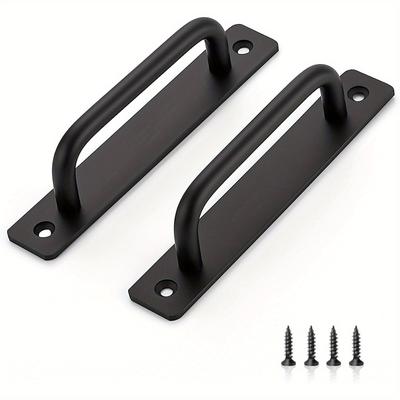 TEMU 2pcs Barn Door Handles, Sliding Door Handle, 5in Hole Center Door Handles, Black Cabinet Handles, Door Pull Handle, Aluminum Alloy Door Pulls With Plate, Sliding Closet Door Handle For Hotels Image