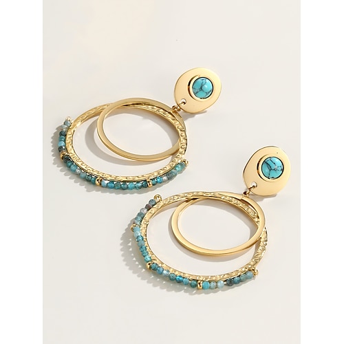 Damen Tropfen-Ohrringe Kreolen Gold Titanstahl Böhmen Vintage Tropisch Image