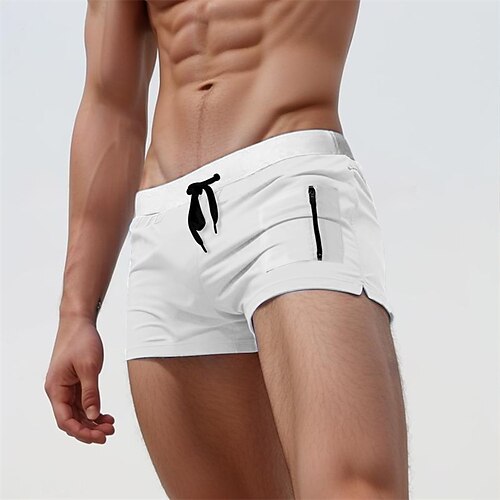 Herren Boardshorts Badeshorts Badehose Schwimmshorts Bademode Kordelzug Elastische Taille Glatt Komfort Schnelltrocknend Kurz Festtage Strand Wochenende Modisch Brautkleider schlicht Schwarz Weiß Image
