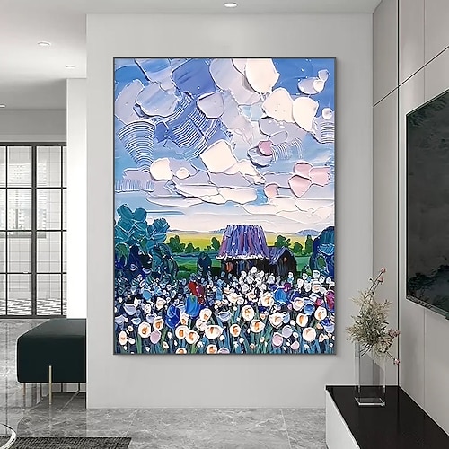 handgemalte Wandkunst, Landschaftsmalerei, handgefertigtes Messerblumen-Ölgemälde, Natur-Heimdekoration, abstraktes Naturgemälde für Wohnzimmerdekoration, Kunstgemälde, fertig zum Aufhängen oder auf Image