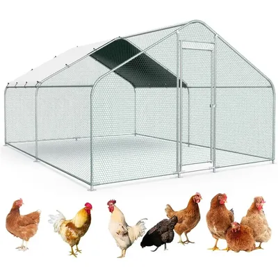 10x13FT Large Metal Chicken Run with Roof, Walk-in Poultry Cage Chicken Coop Runs House for Yard